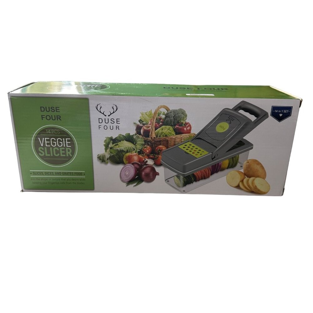 NEW IN BOX Duse Four 14 piece Veggie Slicer slices dices grates food 14 in 1 set
